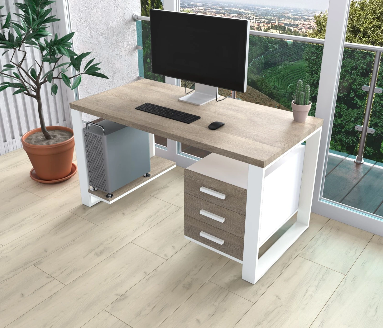 Комп'ютерний стіл з натурального дерева (дуб) Остін Wood WL 160*70*90 (22380371) довжина 1.6 м, ширина 0.7 м, стільниця Світле Дерево Білий